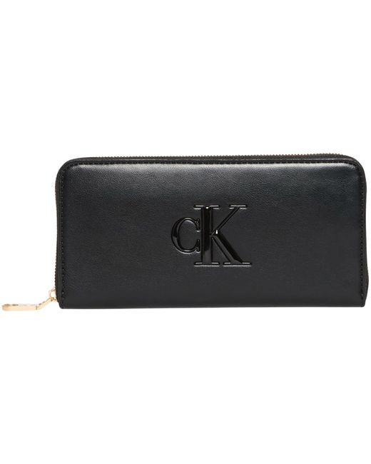 Donna Portafoglio Bold Long Zip Around con Logo di Calvin Klein in Black