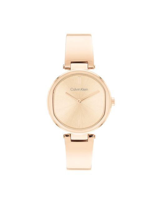 Calvin Klein White Quartz 25200308 Ionic Plated Carnation Gold Steel And Bangle Bracelet Watch