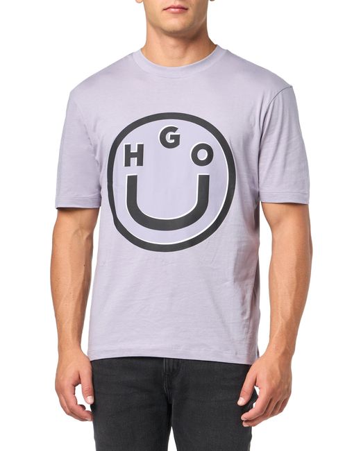 HUGO Gray Smile Face Cotton T-shirt for men