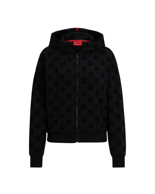 HUGO Black Flocky_Hooded Loungewear Jacket