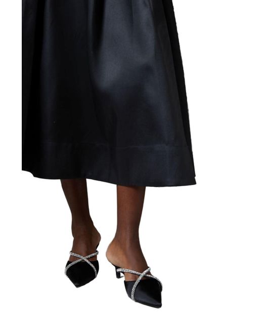 Coast Black Shona Satin Diamante Cross Strap Kitten Heel Mules