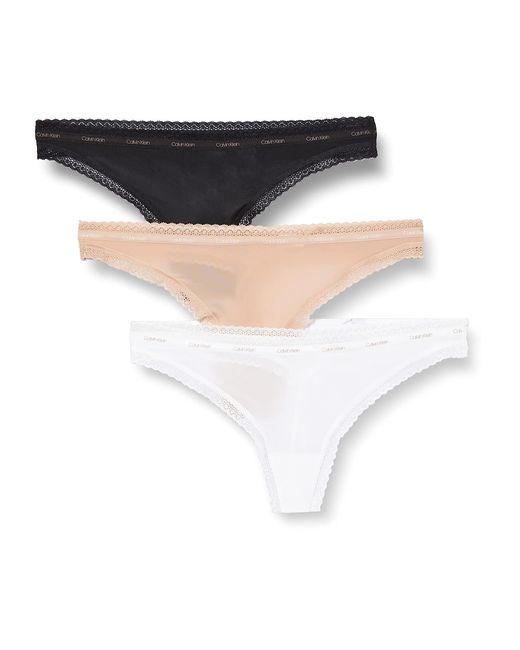 Calvin Klein White Women's 3 Pack Thongs - Carousel, Black/wht/honey, L