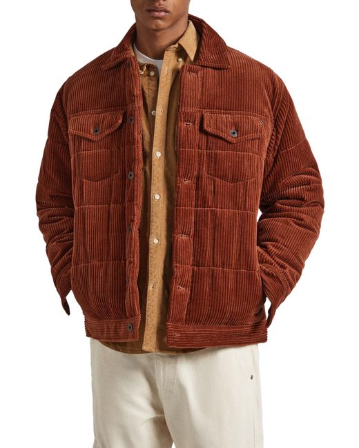 Pepe Jeans Brown Barnet Cord Puffer Jacket for men