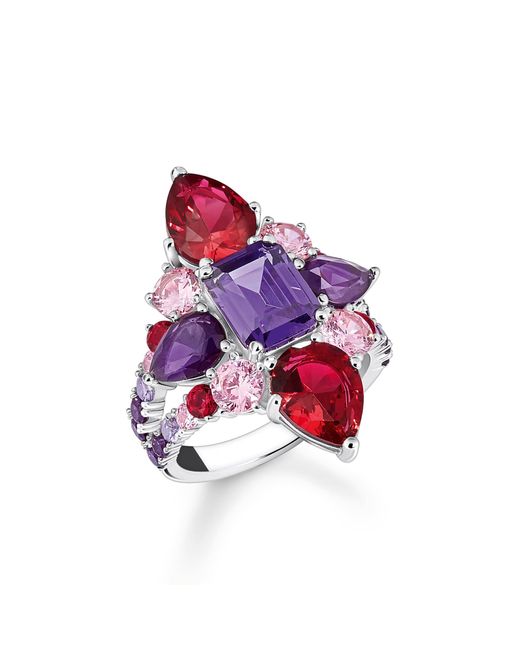 Bague Cocktail Glamour avec des Pierres Multicolores Argent Argent Sterling 925 TR2441 477 7 Thomas Sabo en coloris Rouge Lyst