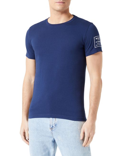 Replay Blue T-Shirt Kurzarm aus Baumwolle