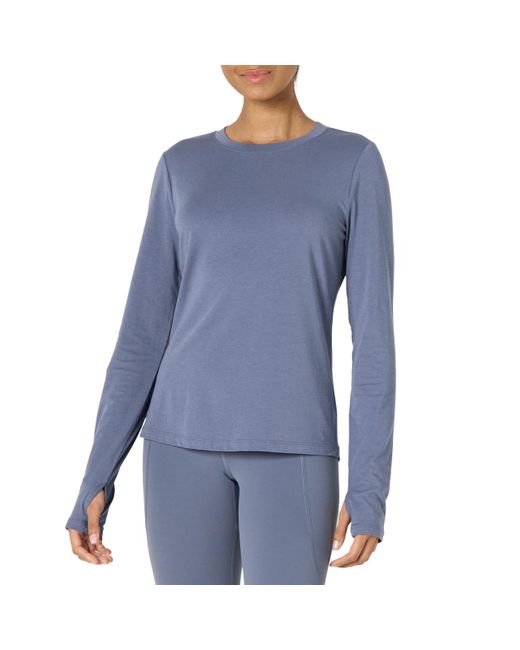 Amazon Essentials Blue Active Soft Cotton Regular Fit Crewneck Long Sleeve Lightweight Yoga Workout T-shirt