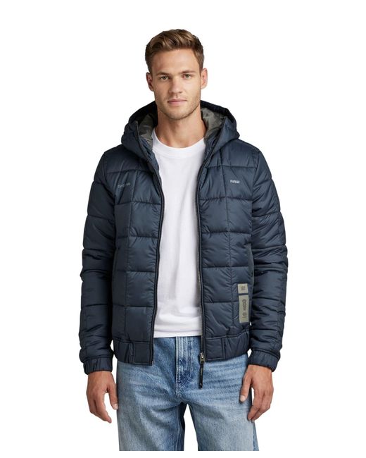 G-Star RAW Blue Meefic Sqr Quilted Hdd Jkt Jackets for men