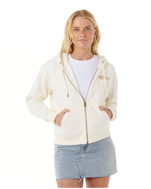Rip Curl White Waikiki Zip-up Hooded Fleece Sweatshirt