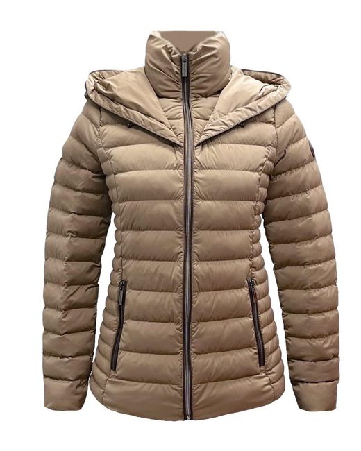 Michael Kors Brown Michael Hooded Packable Down Puffer Jacket Coat Zip Front Taupe