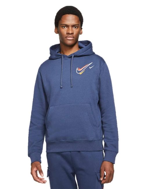 Nike Repeat Sportswear Pullover Sweatshirt Hoodie Navy Blue Cotton Size Large L for men