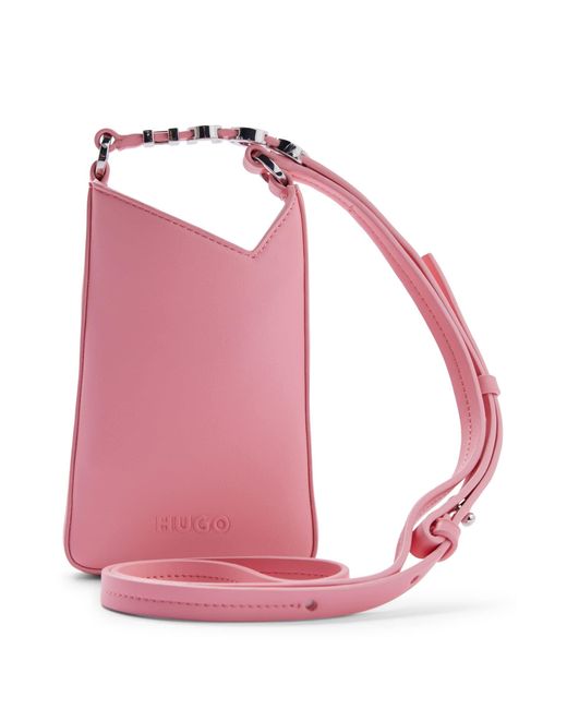 HUGO Pink Faux-leather Phone Holder With Raised Logo