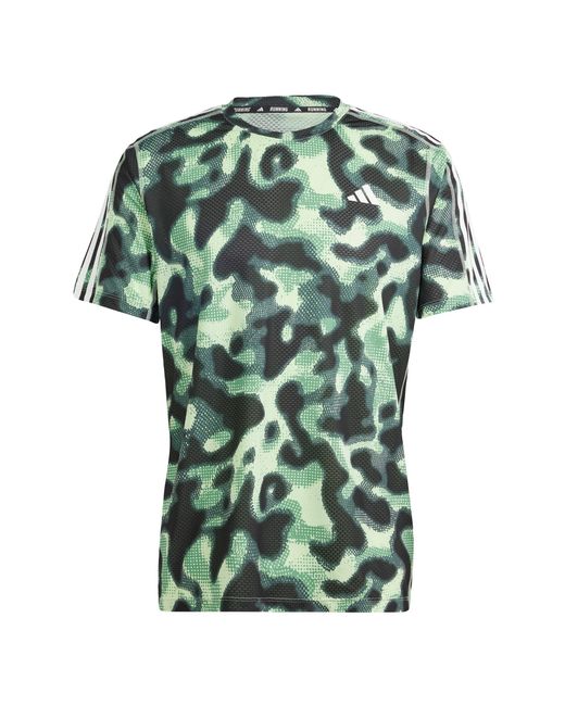 Adidas Own The Run 3-Streifen Allover Print T-Shirt in Green für Herren