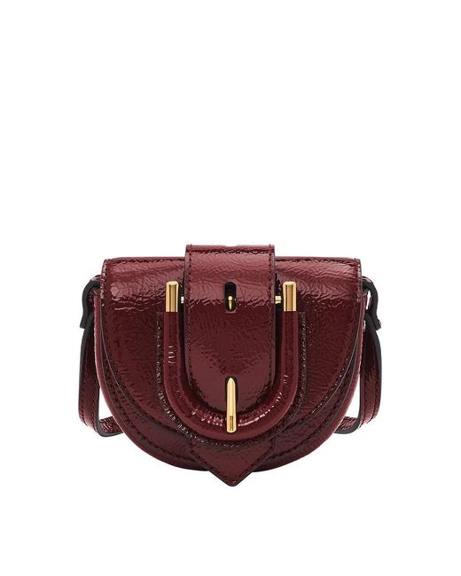 Fossil Micro Flap Crossbody Harwell Crinkle Look Patent Leather in Red ...