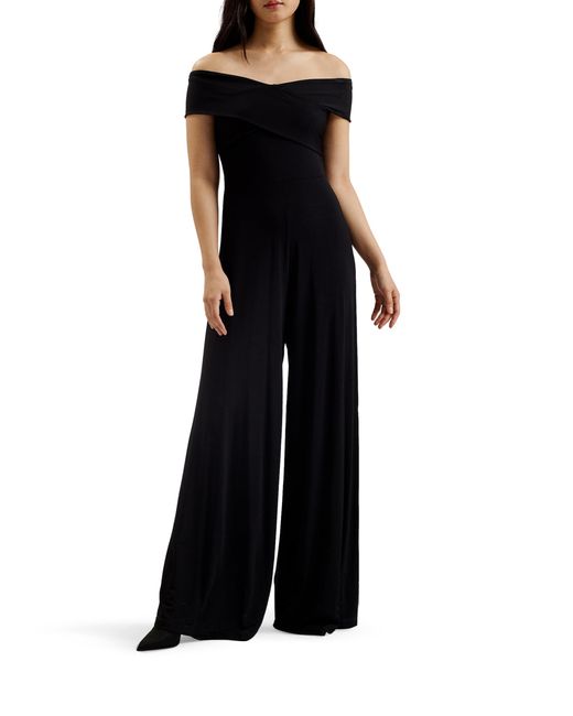 Ted Baker Black Wmt-almhaa-bardot Slinky Jersey Wide Leg Jumpsuit