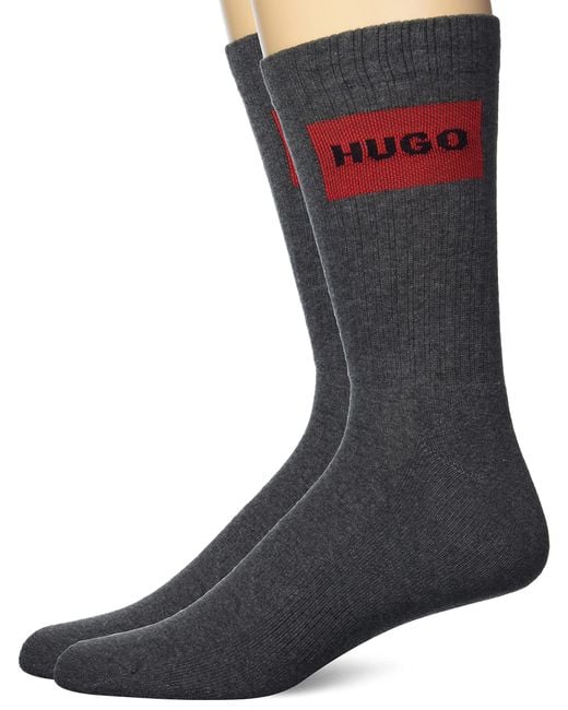 HUGO Multicolor 2-pack Red Logo Ribbed Quarter Length Socks for men