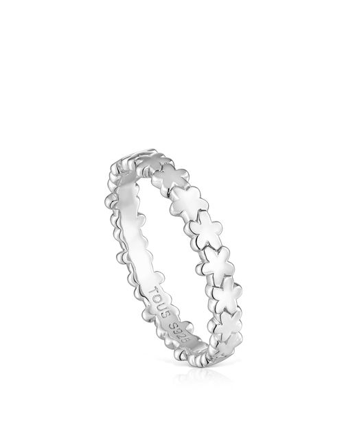 Anello con motivo floreale in argento di prima legge di Tous in Metallic