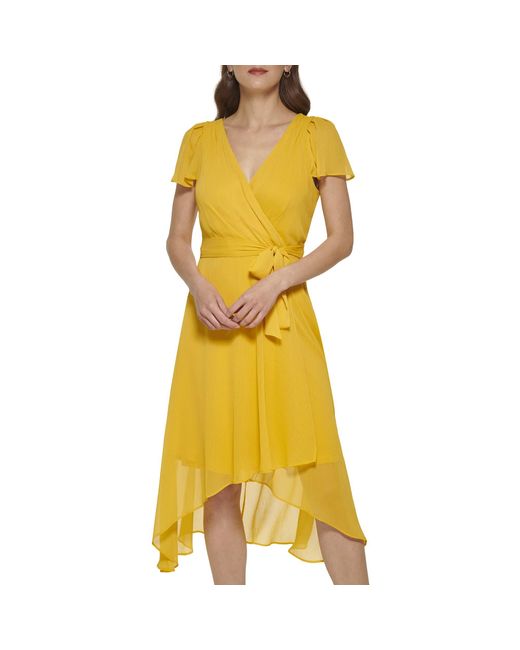 DKNY Yellow Faux Wrap Dress
