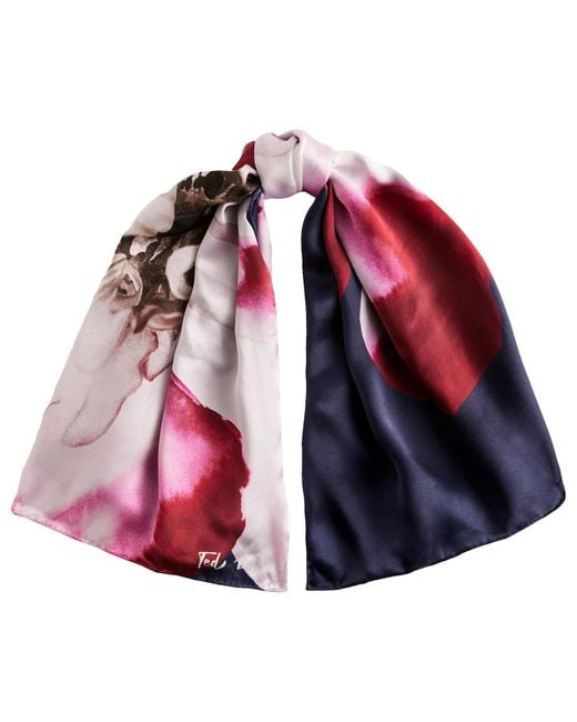 Ted Baker Red Janices-flower Printed Silk Square Scarf