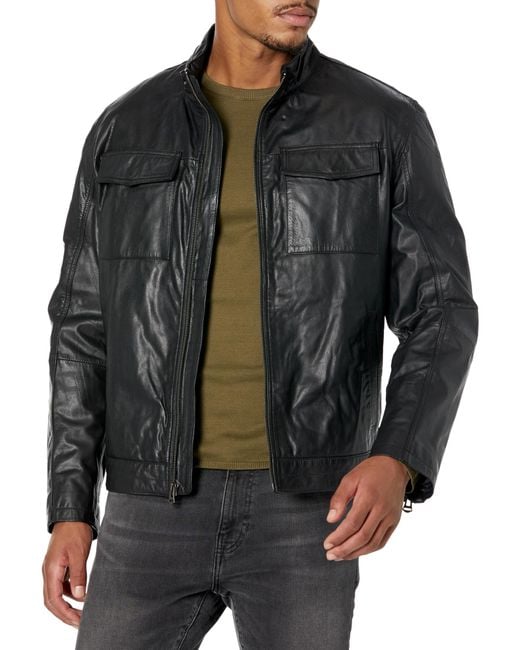 Cole Haan Black Washed Leather Trucker Jacket for men