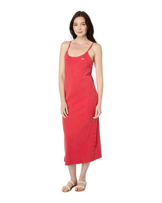 Tommy Hilfiger Red Washed Ribbed Sleeveless Midi Dress