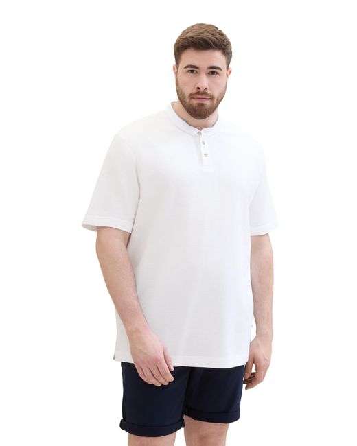 Tom Tailor Plussize Basic Poloshirt mit Stehkragen in White für Herren