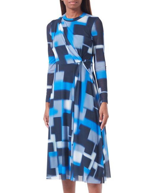 Gerry Weber Blue Kleid aus Mesh mit semitransparenten Ärmeln Langarm Gemustert lang Blau Druck 46