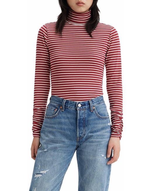 Levi's Red Rusched Turtleneck Top