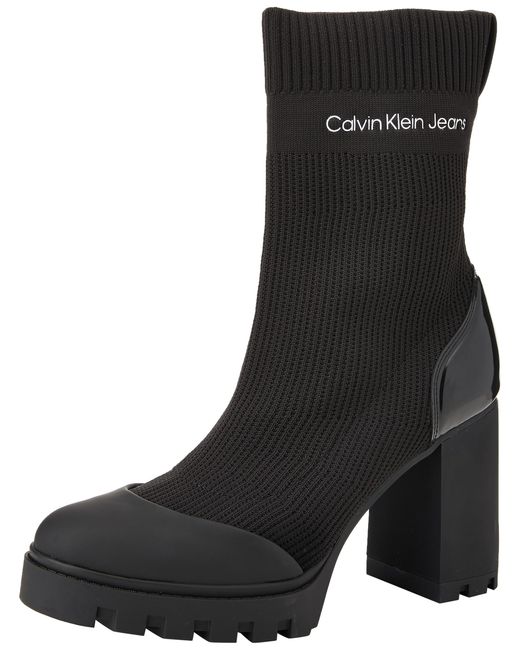 Calvin Klein Black Jeans Mid Boot Platform Knit
