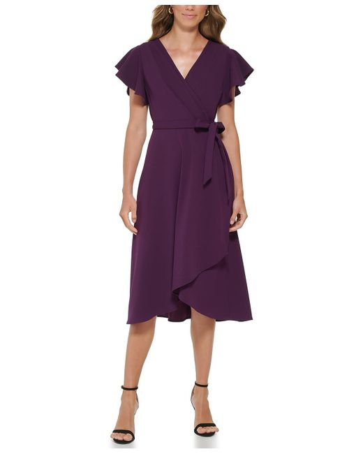 DKNY Purple V-neck Midi Wrap Dress