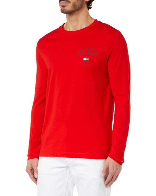 Tommy Hilfiger Boog Varsity Ls Tee L/s T-shirts in het Red voor heren