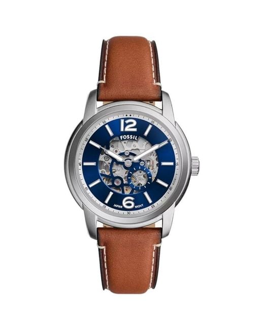 Fossil Heritage Automatic Men's Watch Blue Background Me3263 Leather Strap for men