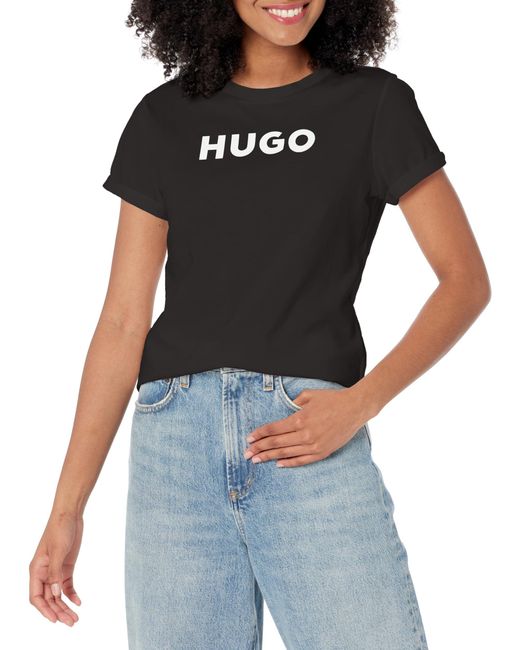 HUGO Black Big Logo Cotton Tee Shirt