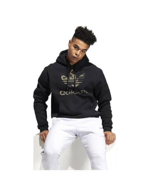 Adidas Black Camo Trefoil Pullover Hoodie Sweatshirt for men
