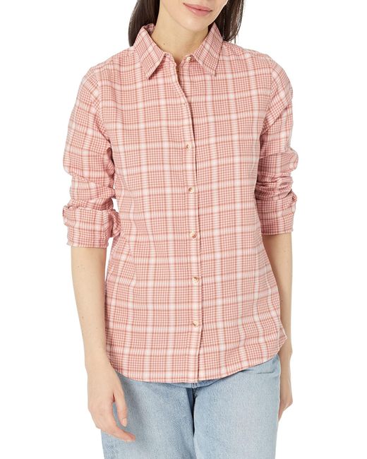 Amazon Essentials Pink Classic-fit Long-sleeve Lightweight Plaid Flannel Shirt