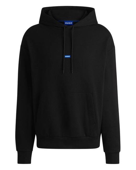 HUGO Hoodie Aus Baumwoll-Terry Mit Blauem Logo-Label in Black für Herren
