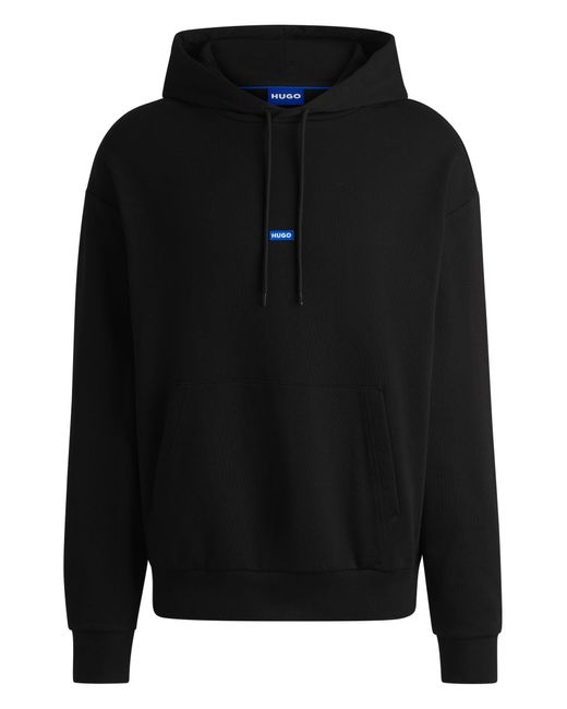 HUGO Black S Nalonso Cotton-terry Hoodie With Blue Logo Label for men