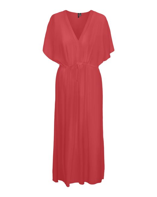 Vmmenny SS 7/8 Kaftano Wvn Ga Noos Abito Lungo di Vero Moda in Red
