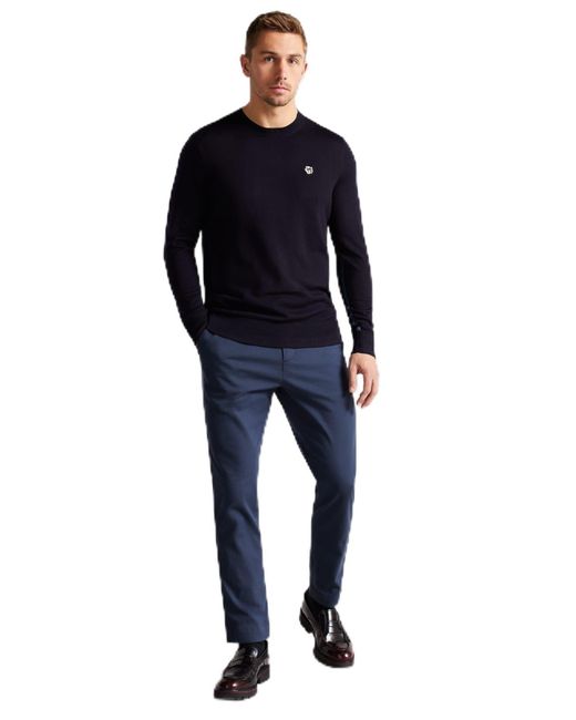 Ted Baker Blue Cardiff Merino Wool Crew Neck Jumper for men