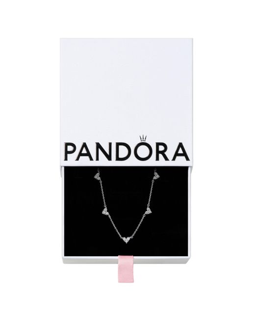 Pandora Timeless Dreifachstein Herz Halskette Aus Sterling Silber Mit Zirkonia Steinen in het Black