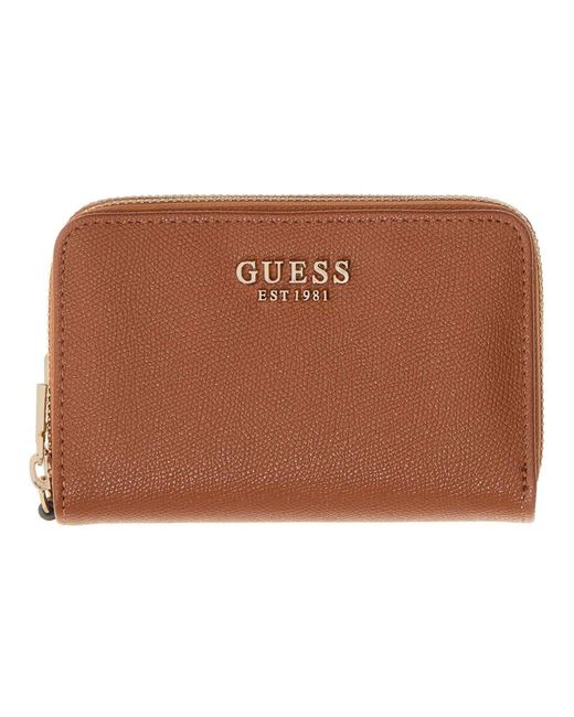 Porte-Monnaie Amorette SLG Double Zip Wallet Cognac Brun Guess en coloris Black