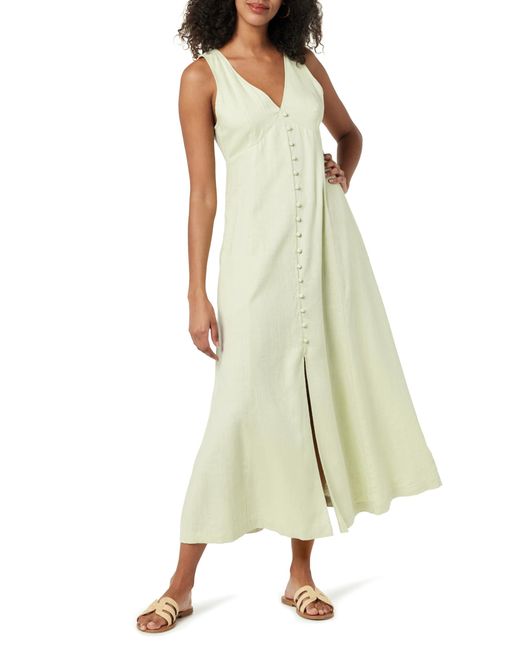 Blanca Linen Button Front V-Neck Maxi Dress Vestiti di The Drop in Green