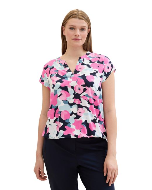 Tom Tailor Pink Plussize Kurzarm-Bluse mit Muster