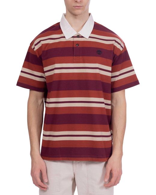 Timberland Red Rugby Striped Polo Shirt for men