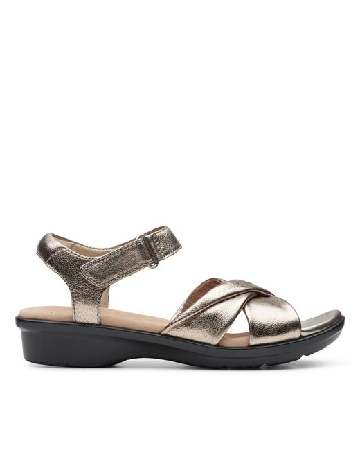 Clarks Brown Loomis Chloe Leather Sandals In Metallic Standard Fit Size 6