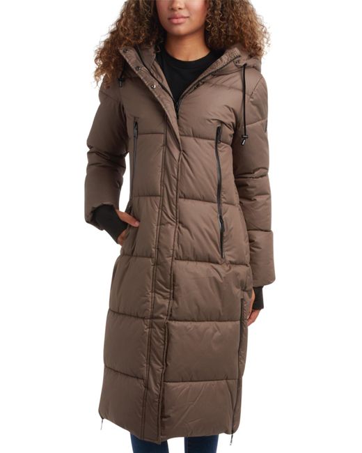 Steve Madden Brown Heavyweight Insulated Long Winter Coat With Hood And Weatherproof