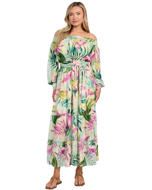 Guess Green Eco Josee Off Shoulder Long Dress
