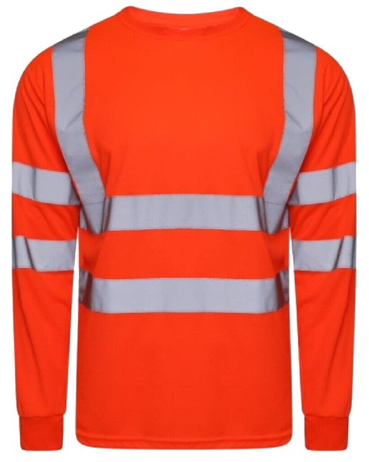 Adidas Red Hi Viz Vis High Visibility Crew Neck Long Sleeves T Shirts Reflective Tape Safety Hi Vis Round Neck Security Work Breathable for men