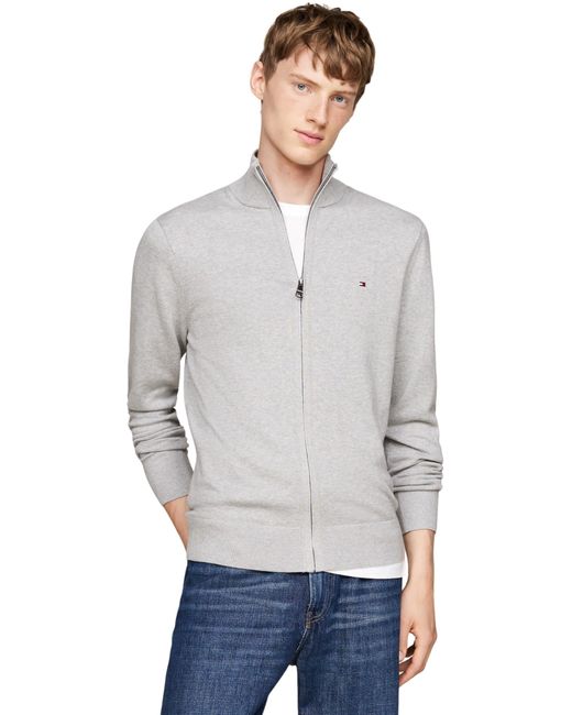 Tommy Hilfiger Pima Org Ctn Cashmere Zip Thru Mw0mw28050 in het Gray voor heren