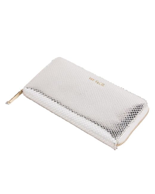 Ted Baker White Silveah Imitation Snake Large Zip Around Matinee Purse Wallet In Silver