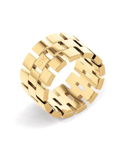 Calvin Klein Metallic Jewelry Yellow Gold Chain Link Ring Color: Gold Plated